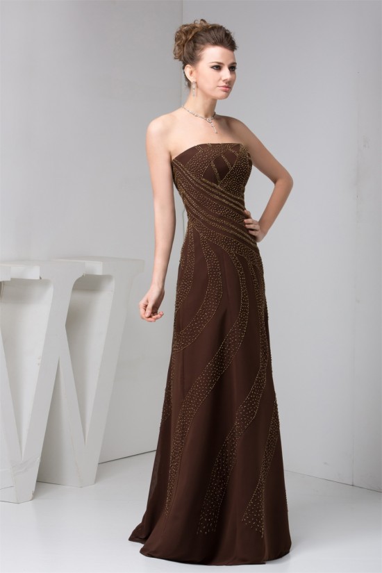 A-Line Strapless Long Chiffon Sleeveless Evening Mother of the Bride Dresses 2040122