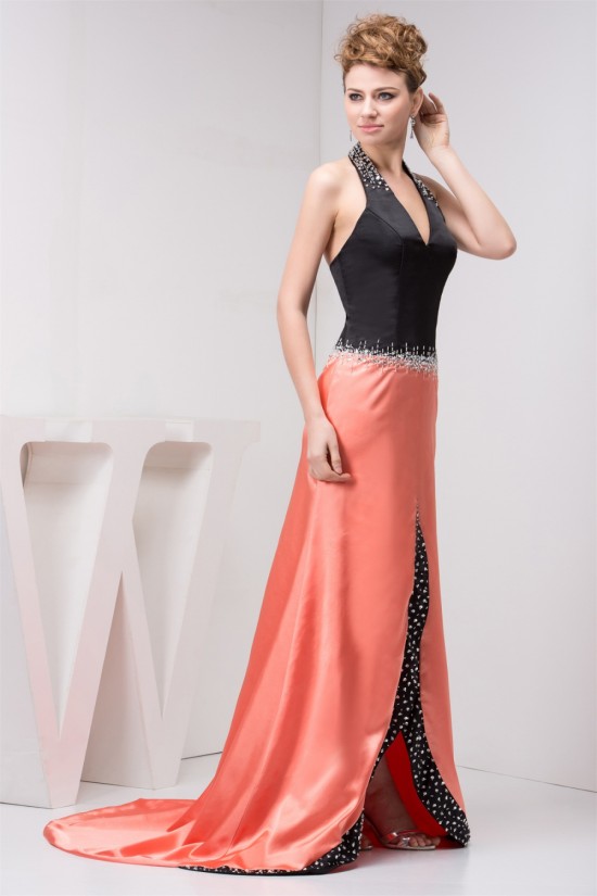 A-Line Halter Beading Satin Chiffon Sleeveless Mother of the Bride Dresses 2040130