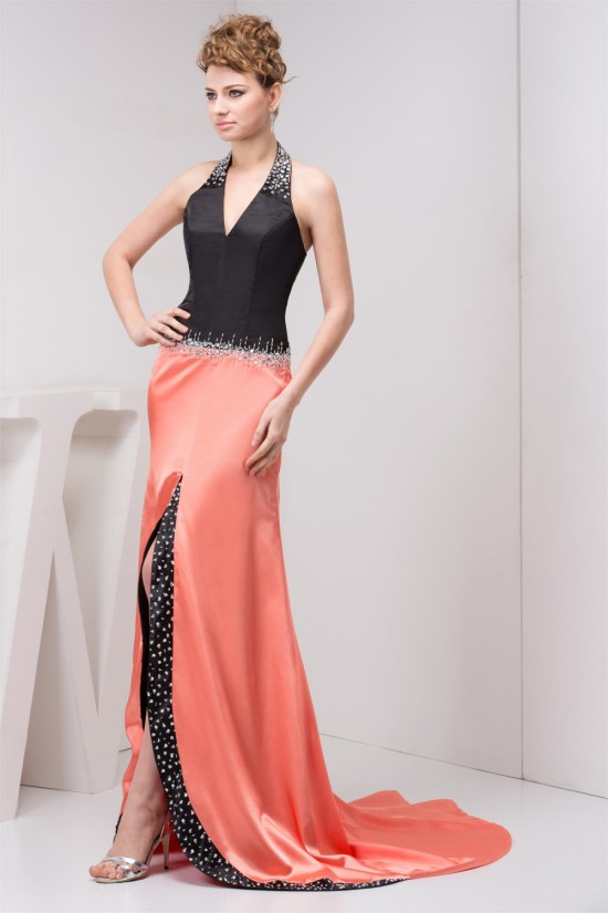 A-Line Halter Beading Satin Chiffon Sleeveless Mother of the Bride Dresses 2040130 A-Line Halter Beading Satin Chiffon Sleeveless Mother of the Bride Dresses 2040130
