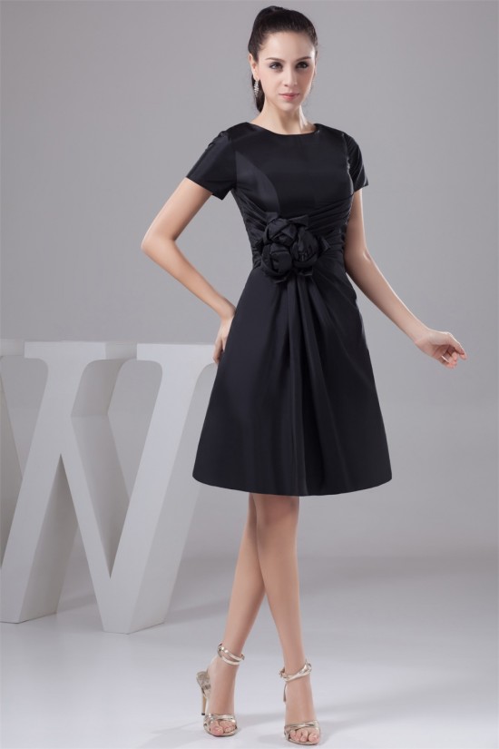 A-Line Handmade Flowers Knee-Length Scoop Short Black Mother of the Bride Dresses 2040131