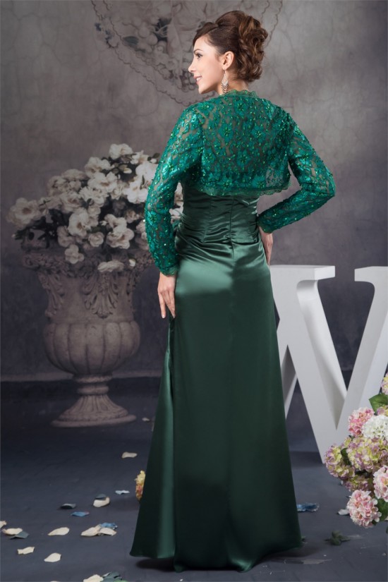 Sheath/Column Handmade Flowers Mother of the Bride Dresses with A Long Sleeves Lace Jacket 2040133
