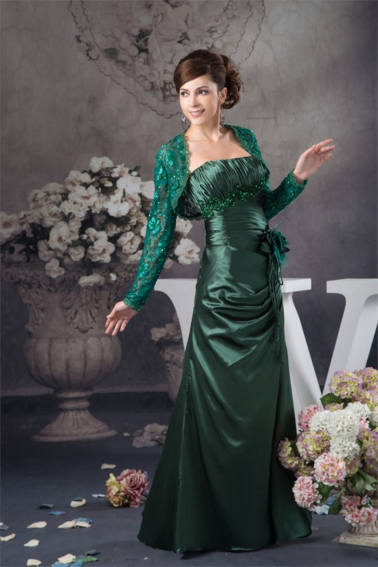 Sheath/Column Handmade Flowers Mother of the Bride Dresses with A Long Sleeves Lace Jacket 2040133