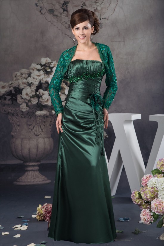 Sheath/Column Handmade Flowers Mother of the Bride Dresses with A Long Sleeves Lace Jacket 2040133