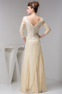 A-Line 3/4 Sleeves Lace Chiffon Beaded Applique Long Mother of the Bride Dresses 2040134