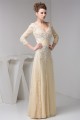 A-Line 3/4 Sleeves Lace Chiffon Beaded Applique Long Mother of the Bride Dresses 2040134