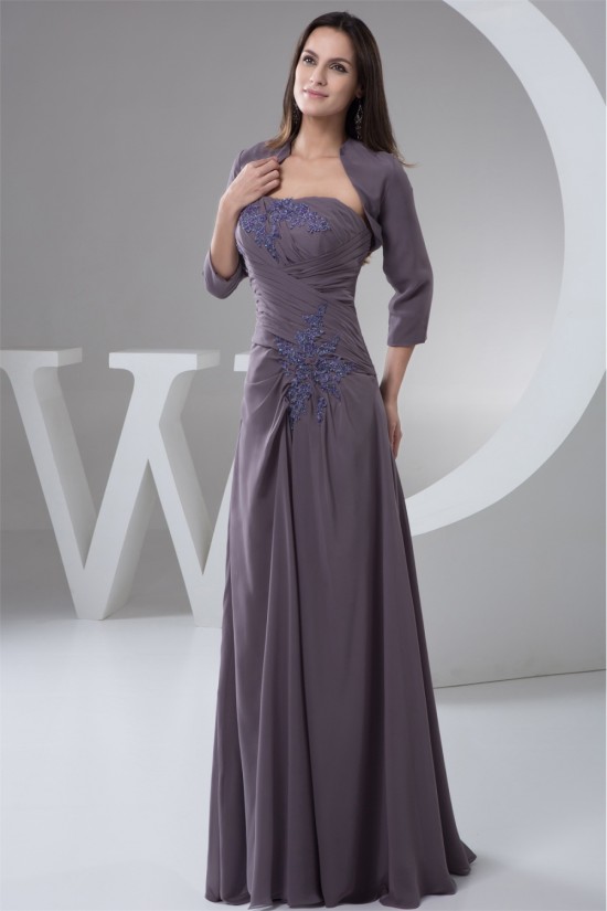 A-Line One-Shoulder Floor-Length Chiffon Lace Mother of the Bride Dresses with A 3/4 Sleeve Jacket 2040137