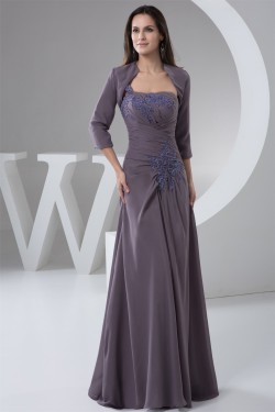 A-Line One-Shoulder Floor-Length Chiffon Lace Mother of the Bride Dresses with A 3/4 Sleeve Jacket 2040137