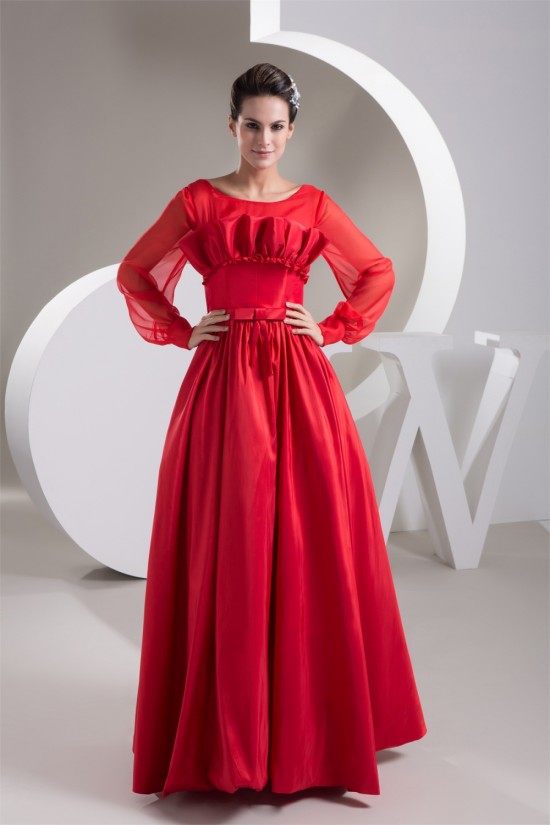 Pleats Floor-Length Scoop Chiffon Taffeta Mother of the Bride Dresses 2040139