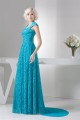 Sheath/Column Brush Sweep Train Cap Sleeve Long Blue Lace Mother of the Bride Dresses 2040141