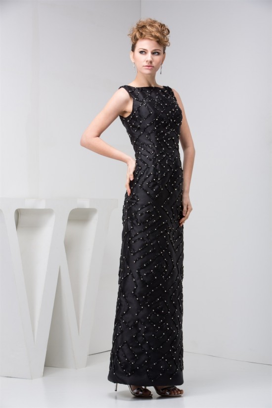 Sheath/Column Ankle-Length Beading Bateau Long Black Mother of the Bride Dresses 2040144