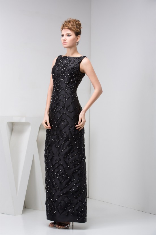 Sheath/Column Ankle-Length Beading Bateau Long Black Mother of the Bride Dresses 2040144