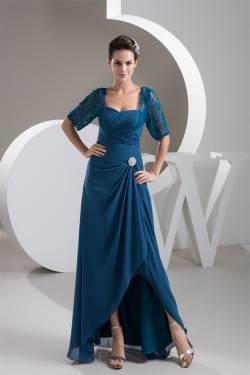 Sheath/Column Scoop Chiffon Lace Short Sleeve Mother of the Bride Dresses 2040147