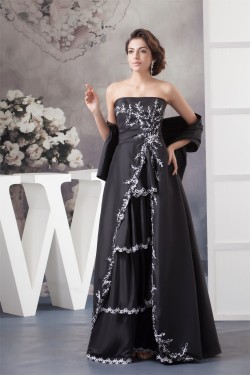 A-Line Beading Applique Strapless Long Black Mother of the Bride Dresses with A Wrap 2040154
