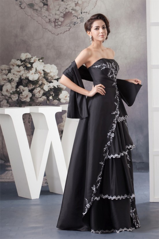 A-Line Beading Applique Strapless Long Black Mother of the Bride Dresses with A Wrap 2040154 A-Line Beading Applique Strapless Long Black Mother of the Bride Dresses with A Wrap 2040154