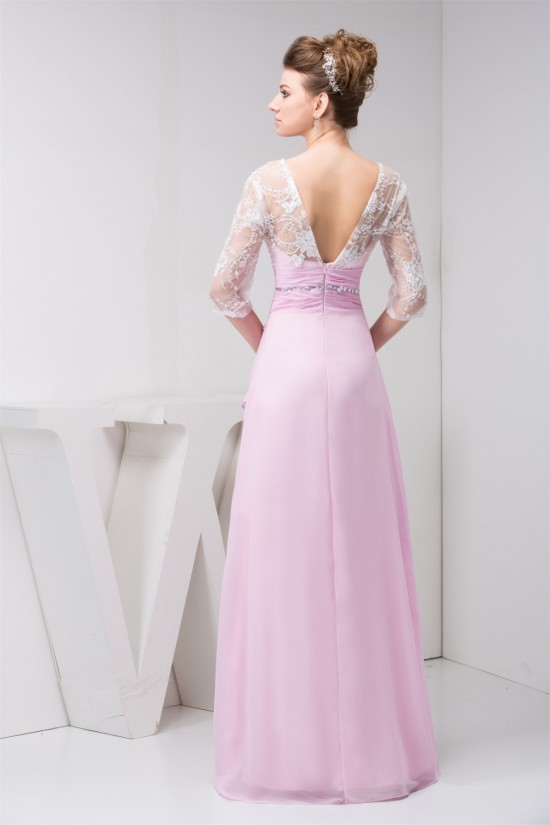 Sheath/Column Strapless Floor-Length Chiffon Lace Mother of the Bride Dresses 2040158
