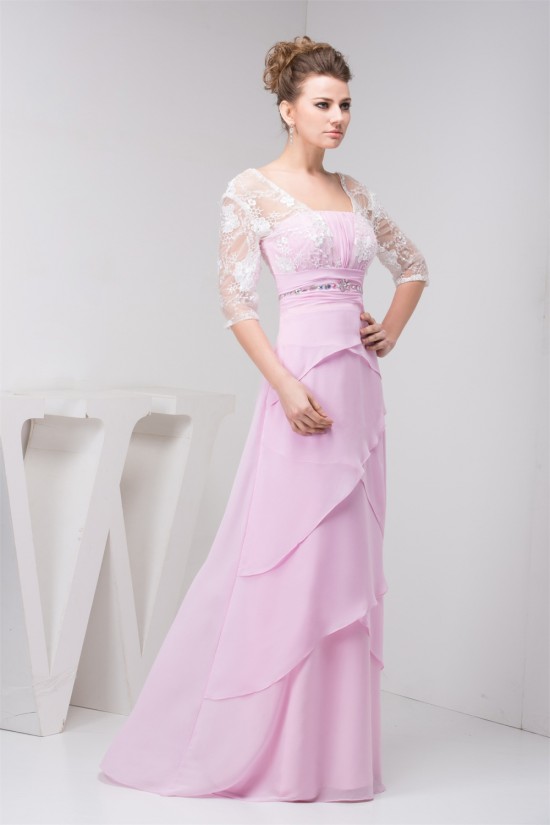 Sheath/Column Strapless Floor-Length Chiffon Lace Mother of the Bride Dresses 2040158