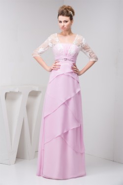 Sheath/Column Strapless Floor-Length Chiffon Lace Mother of the Bride Dresses 2040158