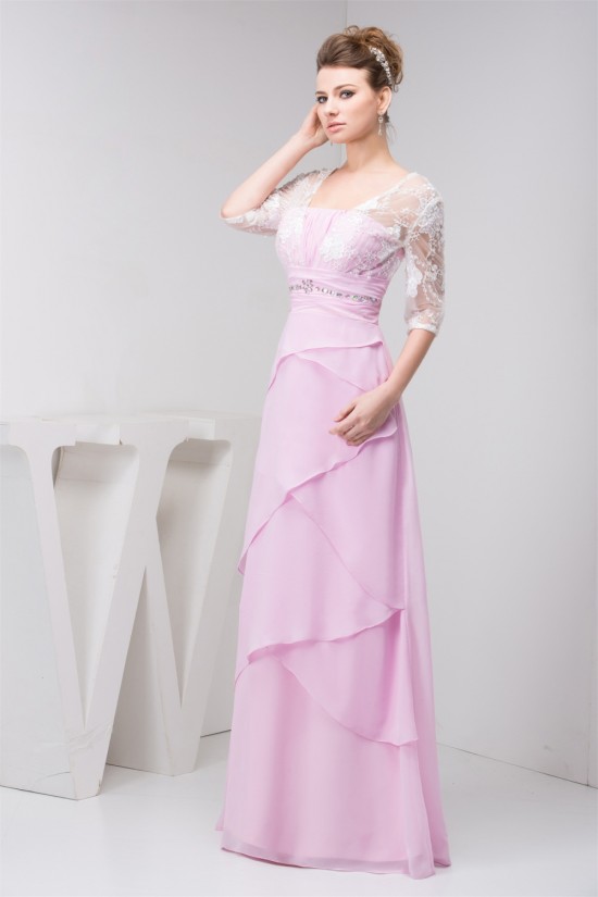 Sheath/Column Strapless Floor-Length Chiffon Lace Mother of the Bride Dresses 2040158