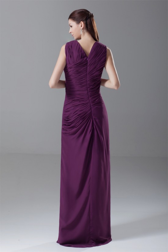 Asymmetrical Sheath/Column Long Chiffon Grape Mother of the Bride Dresses 2040166