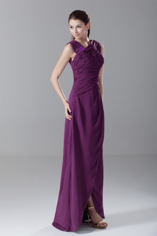 Asymmetrical Sheath/Column Long Chiffon Grape Mother of the Bride Dresses 2040166