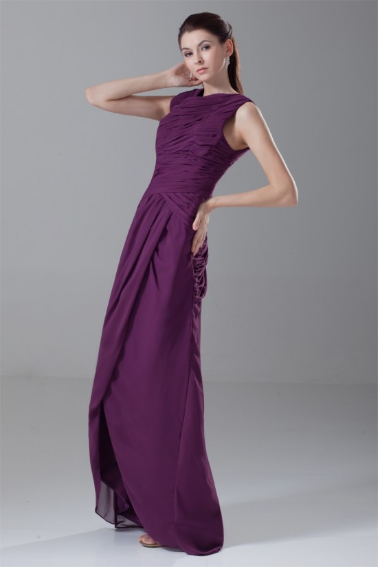 Asymmetrical Sheath/Column Long Chiffon Grape Mother of the Bride Dresses 2040166