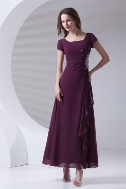 A-Line Beading Ankle-Length Short Sleeve Square Mother of the Bride Dresses 2040167