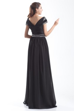 Sheath/Column V-Neck Long Black Chiffon Beading Mother of the Bride Dresses 2040172