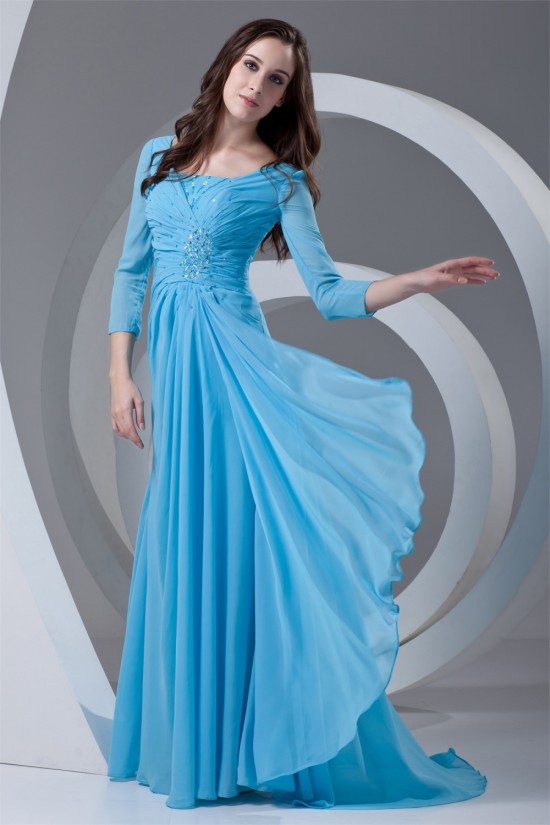 Sheath/Column 3/4 Sleeve Beaded Chiffon Square Mother of the Bride Dresses 2040173