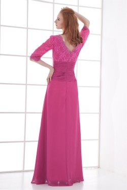 Sheath/Column Lace Chiffon V-Neck Half Elbow Length Prom/Formal Evening Dresses 2040180