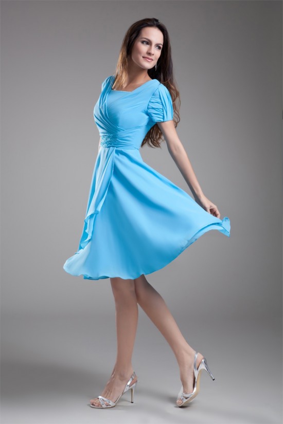 A-Line Short Sleeve Beading Cowl Chiffon Mother of the Bride Dresses 2040186