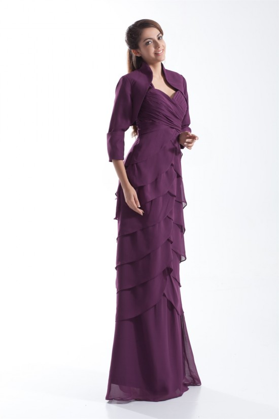 Sheath/Column Straps Chiffon Mother of the Bride Dresses with A 3/4 Sleeve Jacket 2040187