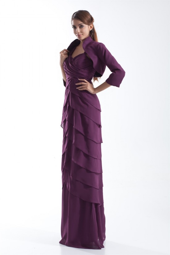 Sheath/Column Straps Chiffon Mother of the Bride Dresses with A 3/4 Sleeve Jacket 2040187