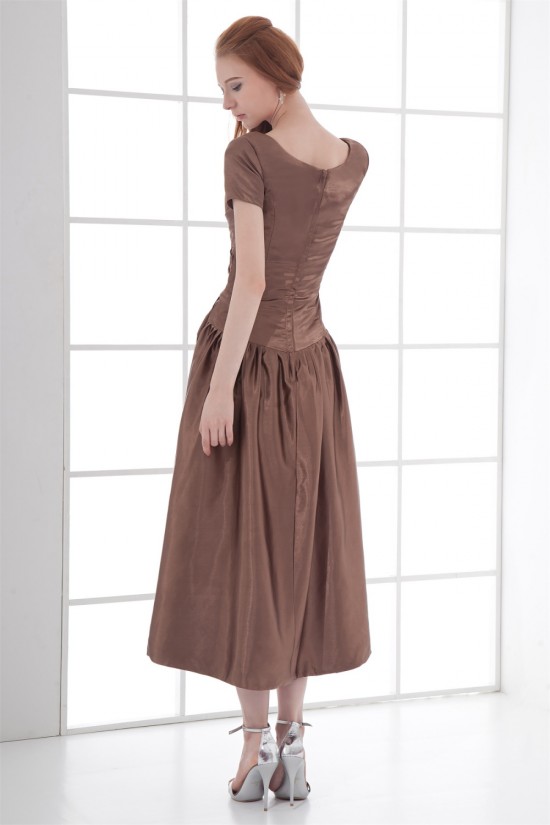 A-Line Short Scoop Elastic Woven Satin Tea Length Mother of the Bride Dresses 2040189