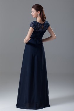 A-Line Short Sleeve Scoop Floor-Length Chiffon Mother of the Bride Dresses 2040190
