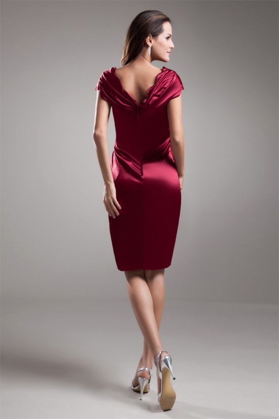 Sheath/Column V-Neck Silk like Satin Short Mother of the Bride Dresses 2040191