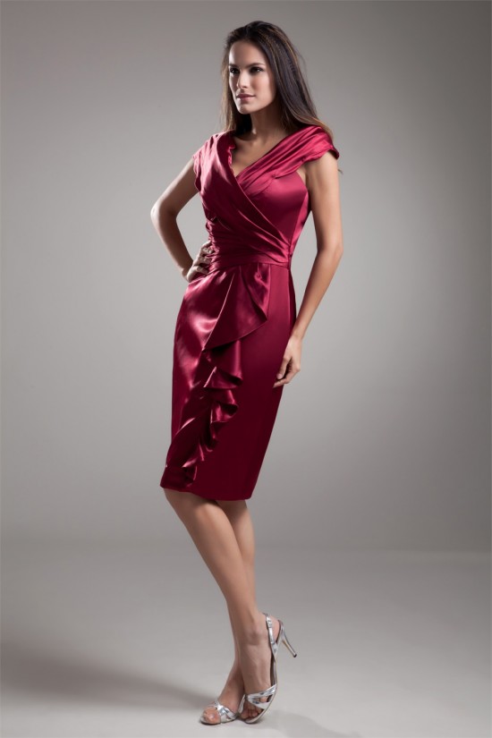 Sheath/Column V-Neck Silk like Satin Short Mother of the Bride Dresses 2040191