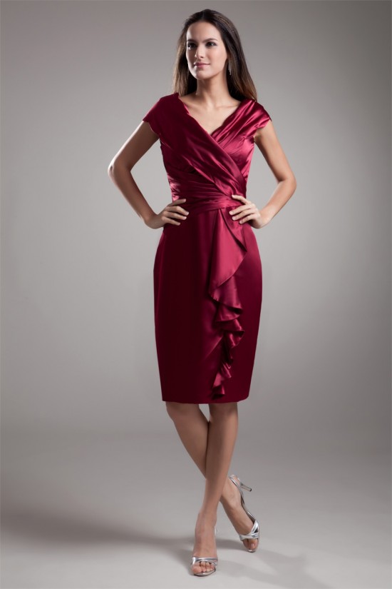 Sheath/Column V-Neck Silk like Satin Short Mother of the Bride Dresses 2040191