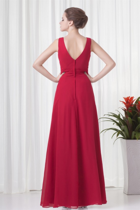 A-Line V-Neck Pleats Sleeveless Floor-Length Chiffon Mother of the Bride Dresses 2040193