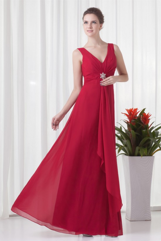 A-Line V-Neck Pleats Sleeveless Floor-Length Chiffon Mother of the Bride Dresses 2040193