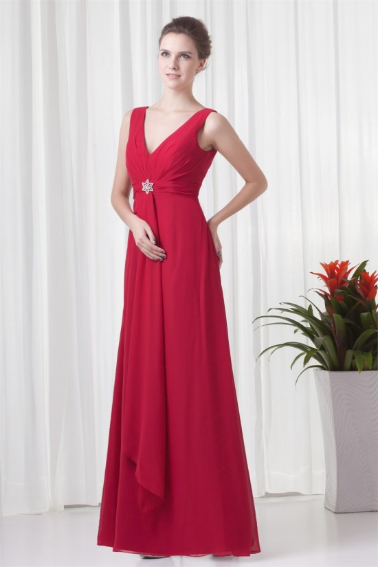 A-Line V-Neck Pleats Sleeveless Floor-Length Chiffon Mother of the Bride Dresses 2040193