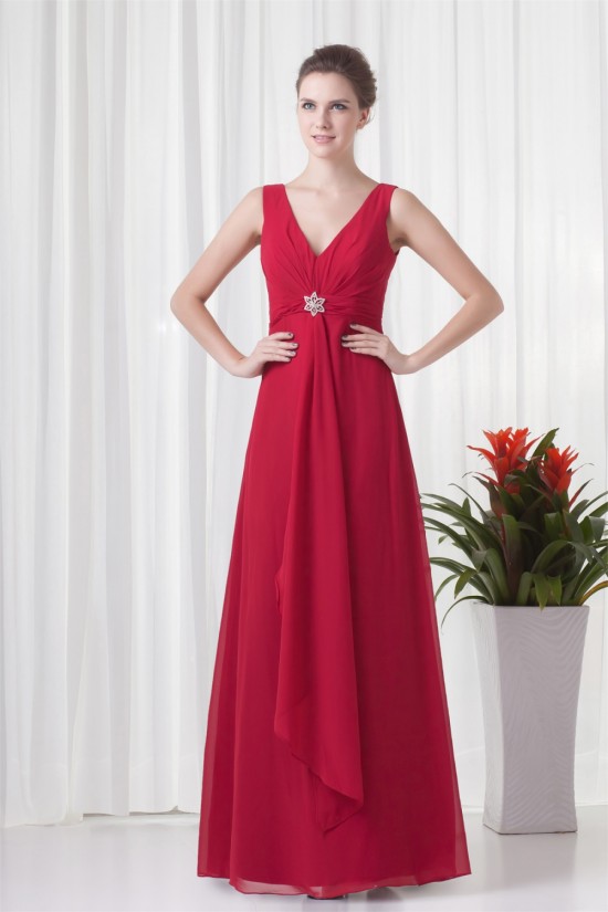 A-Line V-Neck Pleats Sleeveless Floor-Length Chiffon Mother of the Bride Dresses 2040193