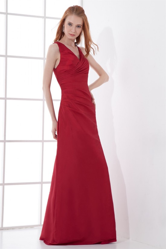 A-Line Sleeveless Taffeta Floor-Length V-Neck Mother of the Bride Dresses 2040197