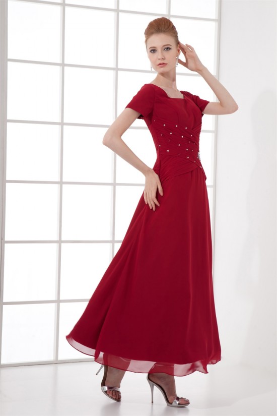 A-Line Chiffon Square Beading Ankle-Length Mother of the Bride Dresses 2040199