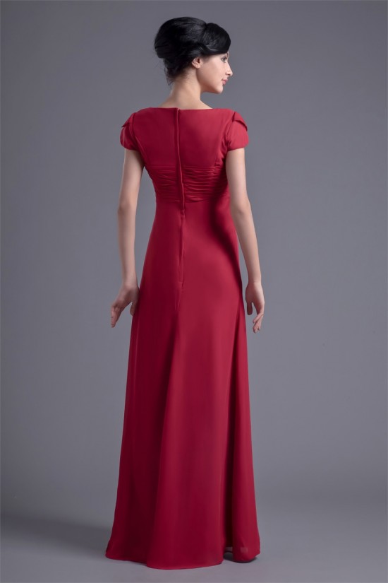 V-Neck Floor-Length Pleats Chiffon Mother of the Bride Dresses 2040201