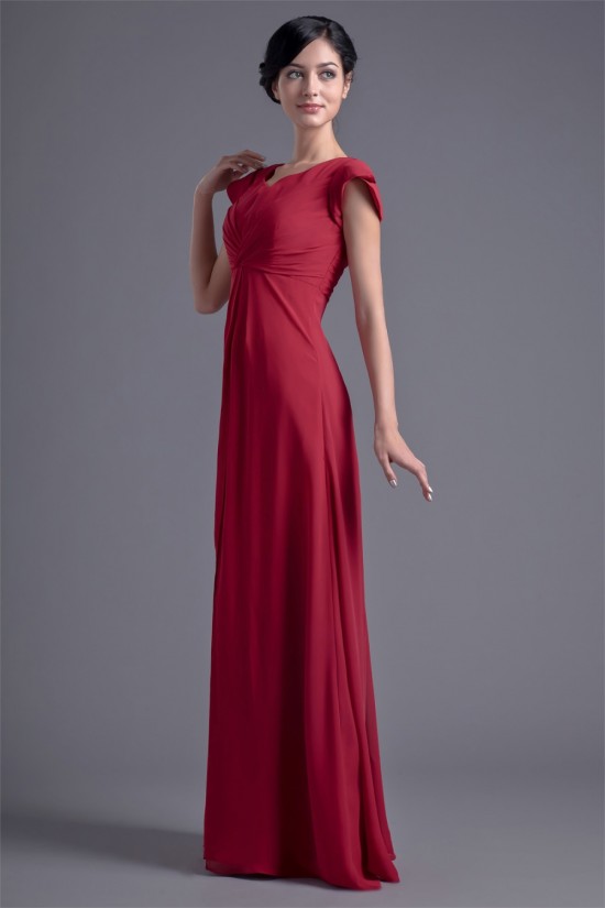 V-Neck Floor-Length Pleats Chiffon Mother of the Bride Dresses 2040201