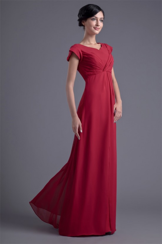 V-Neck Floor-Length Pleats Chiffon Mother of the Bride Dresses 2040201