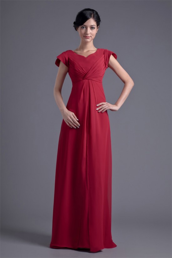 V-Neck Floor-Length Pleats Chiffon Mother of the Bride Dresses 2040201