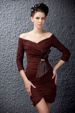 Short/Mini Pleated 3/4 Sleeve V-Neck Mother of the Bride Dresses 2040219