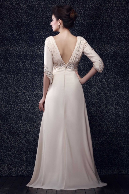 A-Line V-Neck Beaded Long Chiffon Mother of the Bride Dresses 2040220