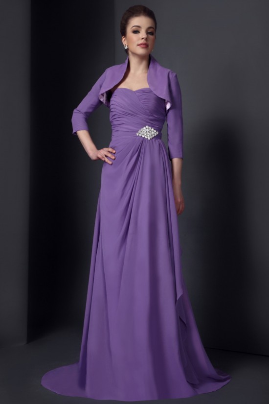 A-Line Sweetheart Long Chiffon Mother of the Bride Dresses with A 3/4 Sleeve Jacket 2040221 A-Line Sweetheart Long Chiffon Mother of the Bride Dresses with A 3/4 Sleeve Jacket 2040221
